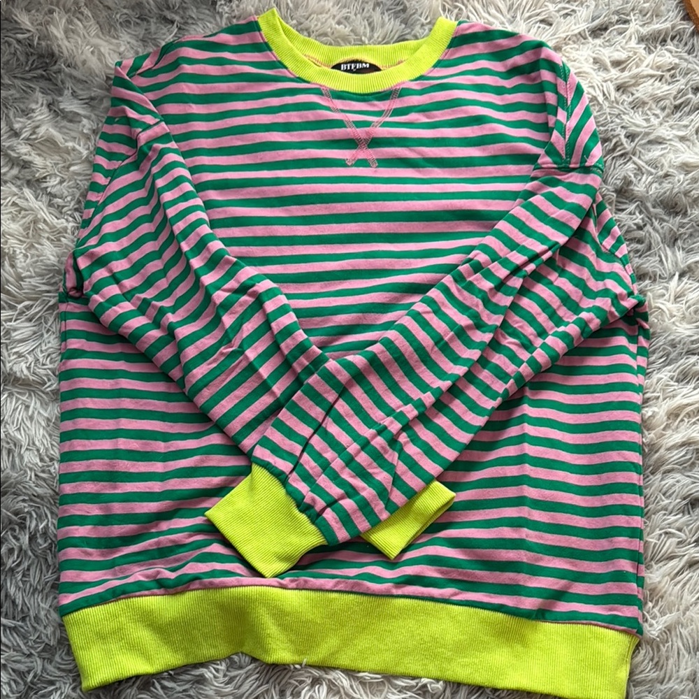 Striped Green and Pink oversized pullover
